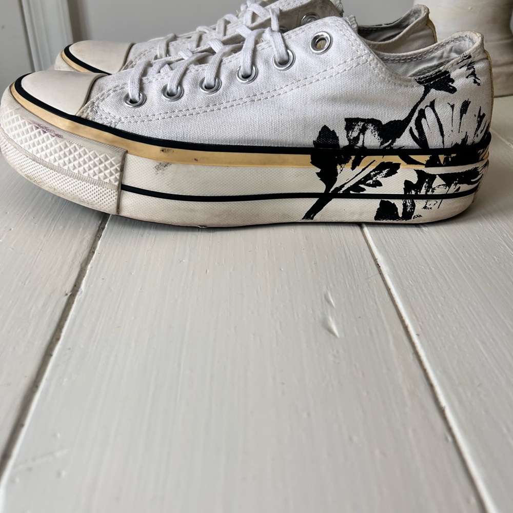 Converse White and Black Floral Athletic Shoes